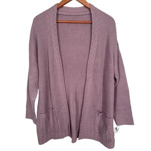 Kohl's Light Purple Open‎ Front Cardigan Decorative Weave Pockets Women's XL NWT